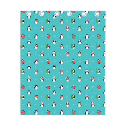 Cute Snowy Penguin Pattern Print Curtain