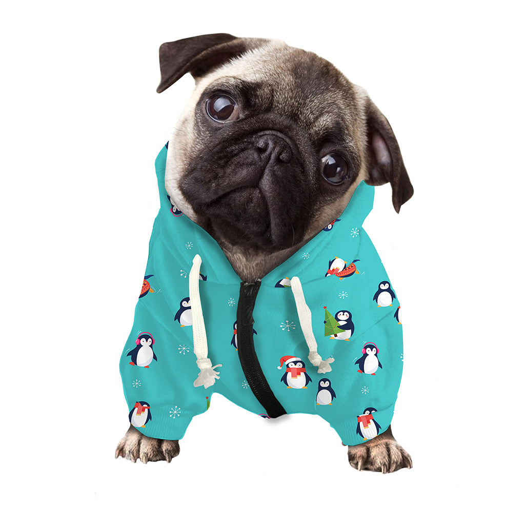 Cute Snowy Penguin Pattern Print Dog Zip Up Hoodie