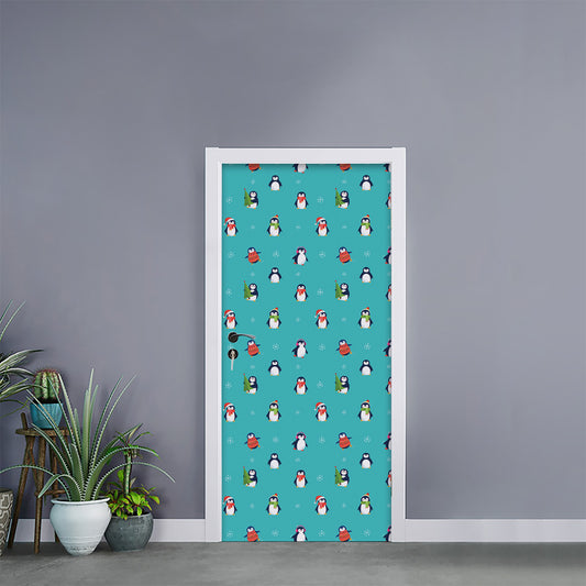 Cute Snowy Penguin Pattern Print Door Sticker
