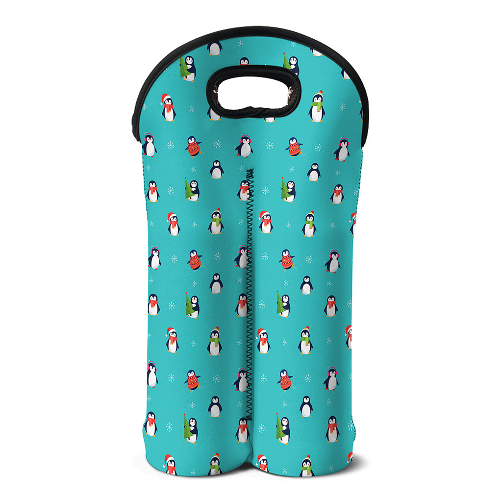 Cute Snowy Penguin Pattern Print Double Neoprene Wine Tote