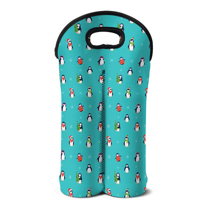 Cute Snowy Penguin Pattern Print Double Neoprene Wine Tote