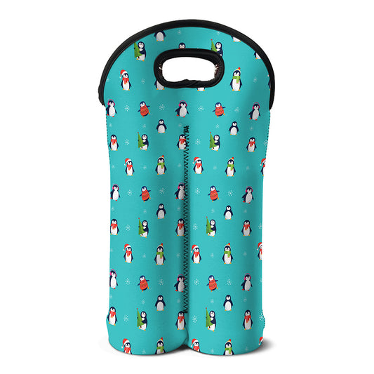 Cute Snowy Penguin Pattern Print Double Neoprene Wine Tote