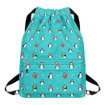 Cute Snowy Penguin Pattern Print Drawstring Backpack