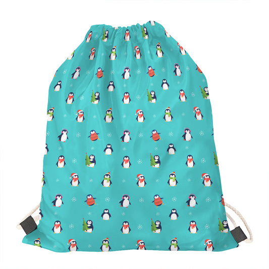Cute Snowy Penguin Pattern Print Drawstring Bag