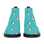 Cute Snowy Penguin Pattern Print Flat Ankle Boots