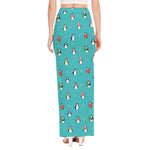 Cute Snowy Penguin Pattern Print High Slit Maxi Skirt