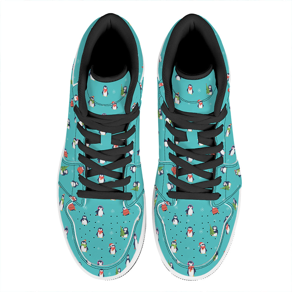 Cute Snowy Penguin Pattern Print High Top Leather Sneakers