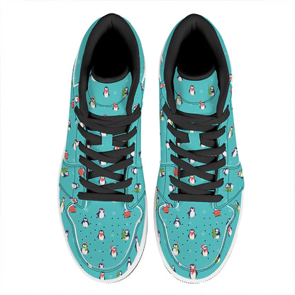 Cute Snowy Penguin Pattern Print High Top Leather Sneakers