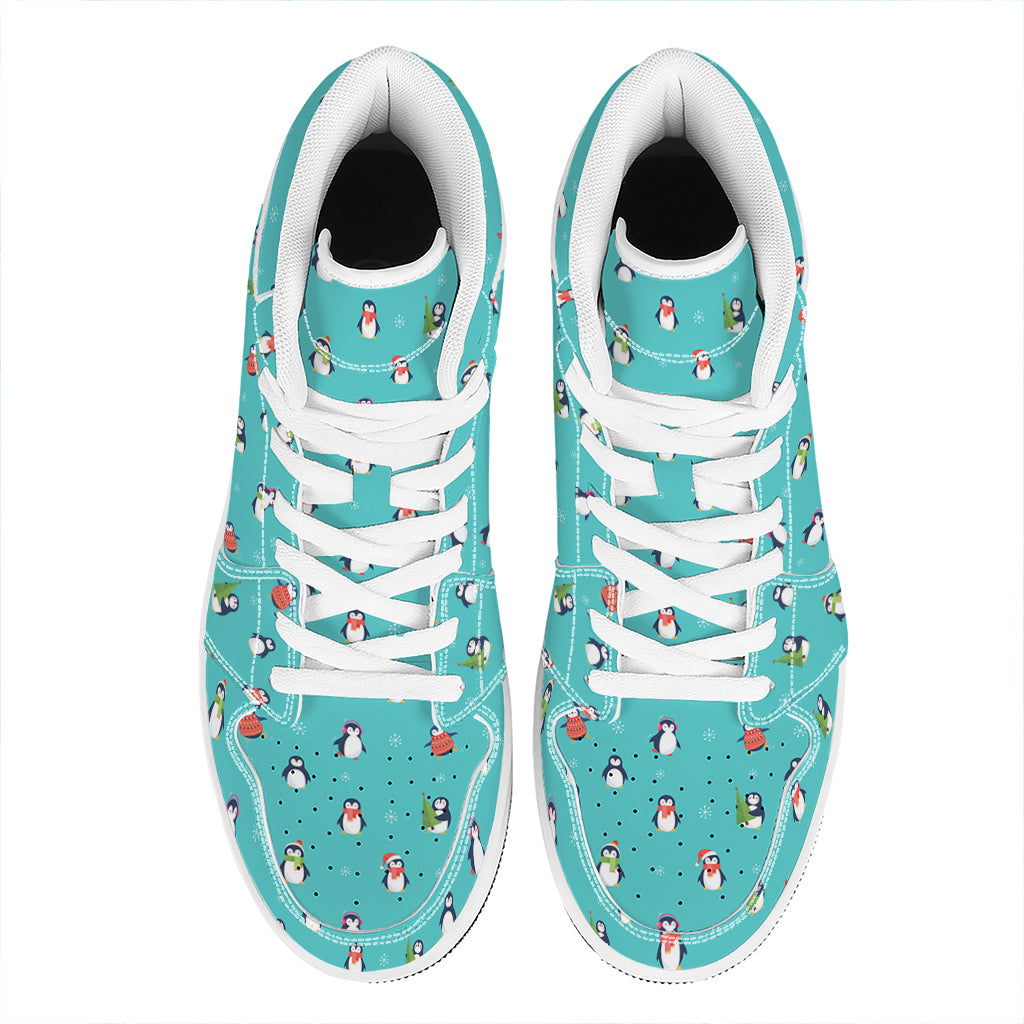 Cute Snowy Penguin Pattern Print High Top Leather Sneakers