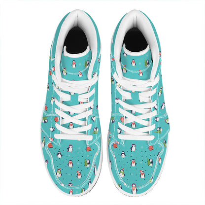 Cute Snowy Penguin Pattern Print High Top Leather Sneakers