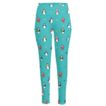 Cute Snowy Penguin Pattern Print High-Waisted Pocket Leggings