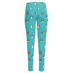 Cute Snowy Penguin Pattern Print High-Waisted Pocket Leggings