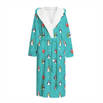 Cute Snowy Penguin Pattern Print Hooded Bathrobe