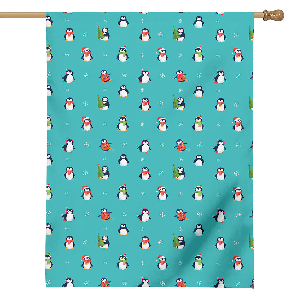 Cute Snowy Penguin Pattern Print House Flag
