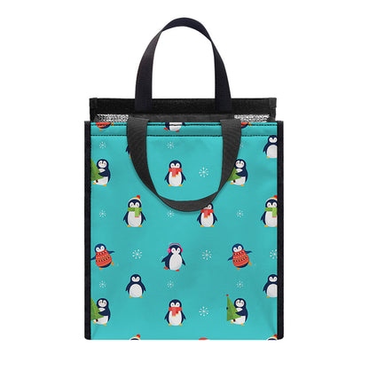 Cute Snowy Penguin Pattern Print Insulated Lunch Tote