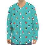 Cute Snowy Penguin Pattern Print Long Sleeve Baseball Jersey