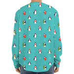 Cute Snowy Penguin Pattern Print Long Sleeve Baseball Jersey