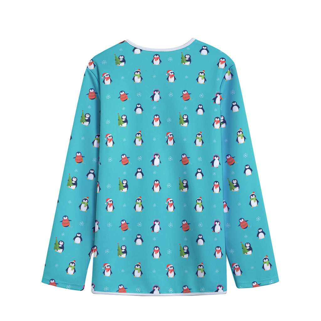 Cute Snowy Penguin Pattern Print Long Sleeve Short Coat