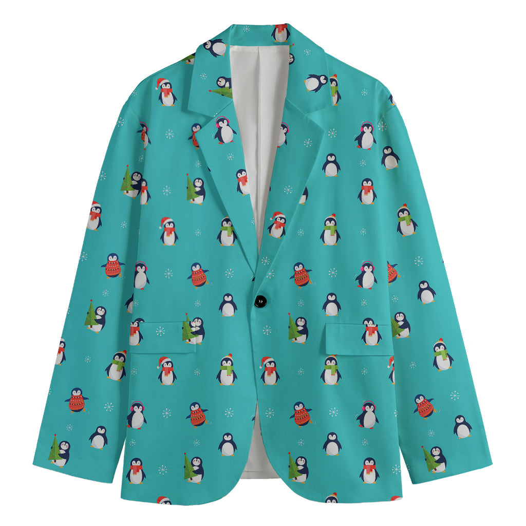 Cute Snowy Penguin Pattern Print Men's Cotton Blazer