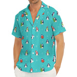 Cute Snowy Penguin Pattern Print Men's Deep V-Neck Shirt