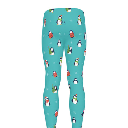 Cute Snowy Penguin Pattern Print Men's leggings