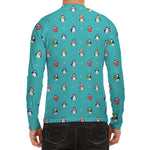 Cute Snowy Penguin Pattern Print Men's Long Sleeve Rash Guard