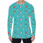 Cute Snowy Penguin Pattern Print Men's Long Sleeve T-Shirt