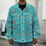 Cute Snowy Penguin Pattern Print Men's Shirt Jacket