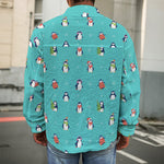 Cute Snowy Penguin Pattern Print Men's Shirt Jacket