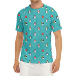Cute Snowy Penguin Pattern Print Men's Short Sleeve Rash Guard