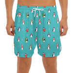 Cute Snowy Penguin Pattern Print Men's Split Running Shorts