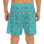 Cute Snowy Penguin Pattern Print Men's Split Running Shorts