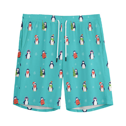 Cute Snowy Penguin Pattern Print Men's Sports Shorts