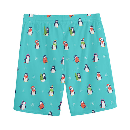 Cute Snowy Penguin Pattern Print Men's Sports Shorts