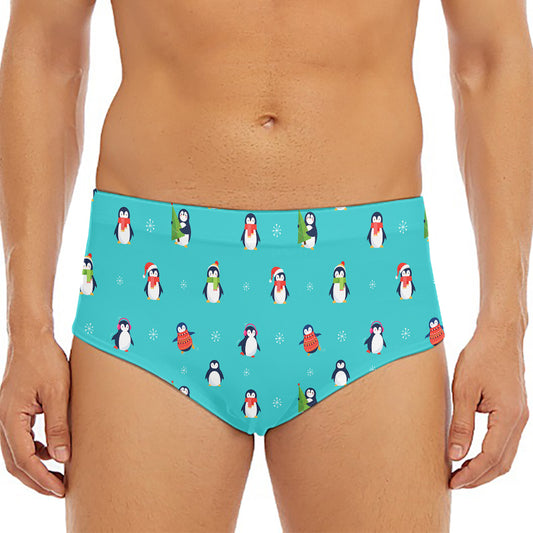 Cute Snowy Penguin Pattern Print Men's Triangle Swim Briefs