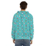 Cute Snowy Penguin Pattern Print Men's Velvet Pullover Hoodie