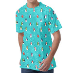 Cute Snowy Penguin Pattern Print Men's Velvet T-Shirt