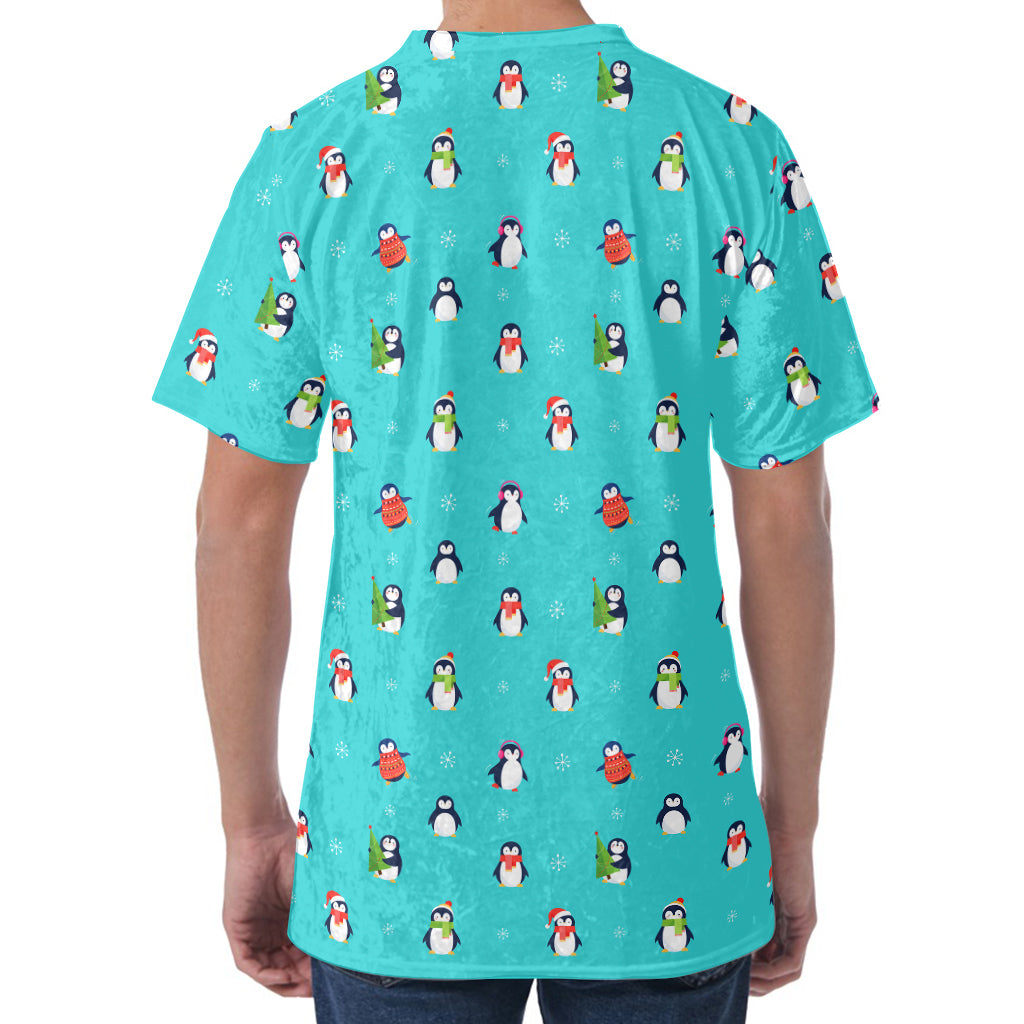 Cute Snowy Penguin Pattern Print Men's Velvet T-Shirt