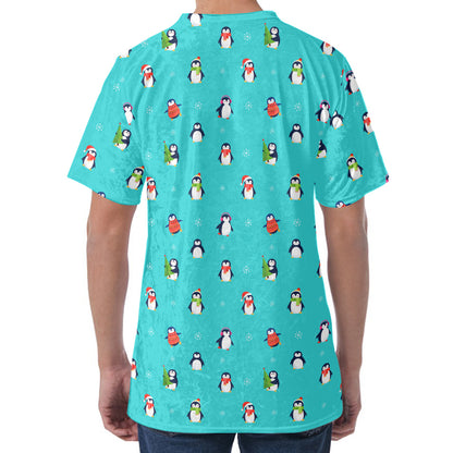 Cute Snowy Penguin Pattern Print Men's Velvet T-Shirt