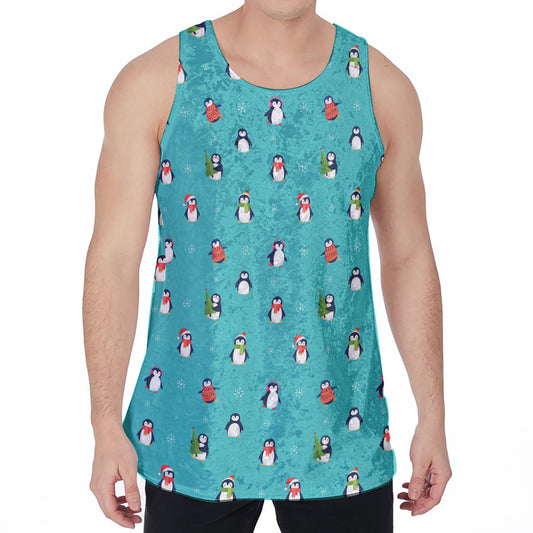Cute Snowy Penguin Pattern Print Men's Velvet Tank Top