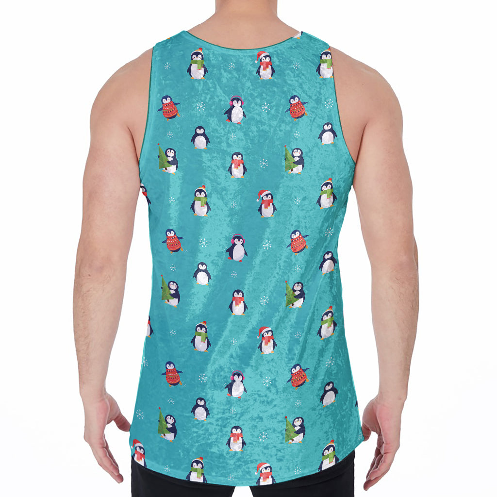 Cute Snowy Penguin Pattern Print Men's Velvet Tank Top