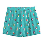 Cute Snowy Penguin Pattern Print Mesh Shorts