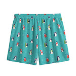 Cute Snowy Penguin Pattern Print Mesh Shorts