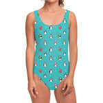 Cute Snowy Penguin Pattern Print One Piece Swimsuit