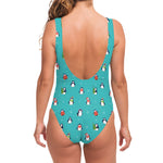 Cute Snowy Penguin Pattern Print One Piece Swimsuit