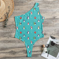 Cute Snowy Penguin Pattern Print One Shoulder Bodysuit