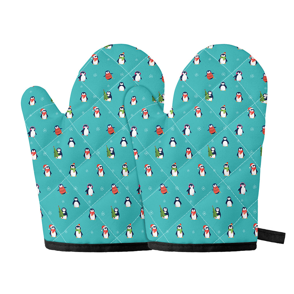 Cute Snowy Penguin Pattern Print Oven Mitts