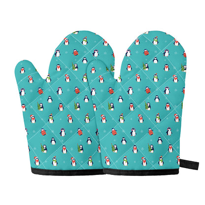 Cute Snowy Penguin Pattern Print Oven Mitts