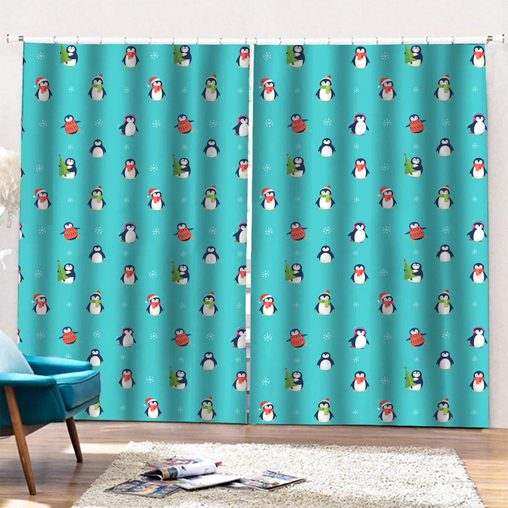 Cute Snowy Penguin Pattern Print Pencil Pleat Curtains