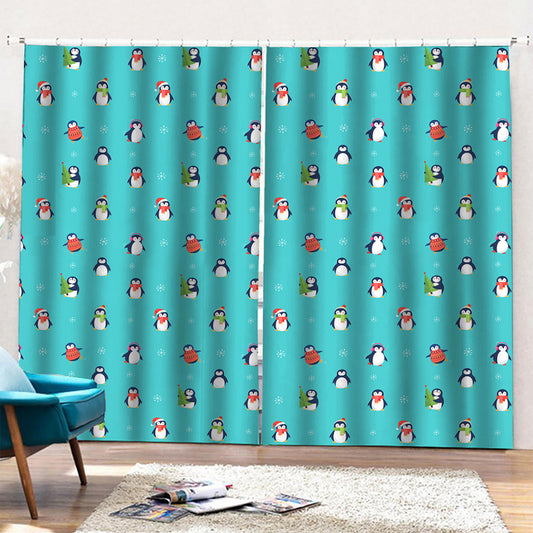 Cute Snowy Penguin Pattern Print Pencil Pleat Curtains